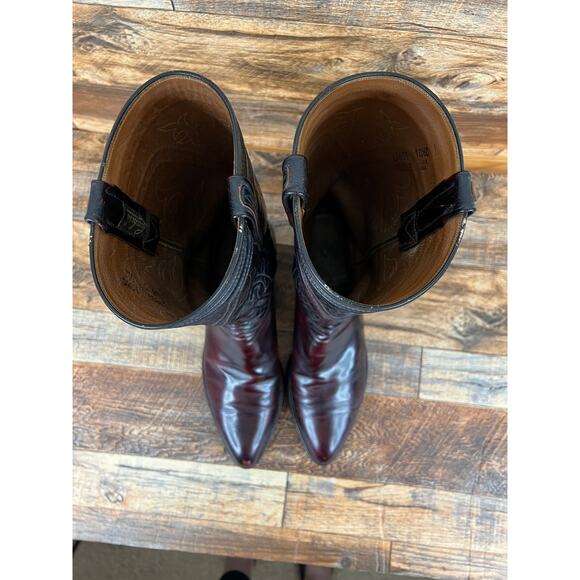Lucchese Black Cherry Red Leather Cowboy Boots Men\'s 10.5C Western Country